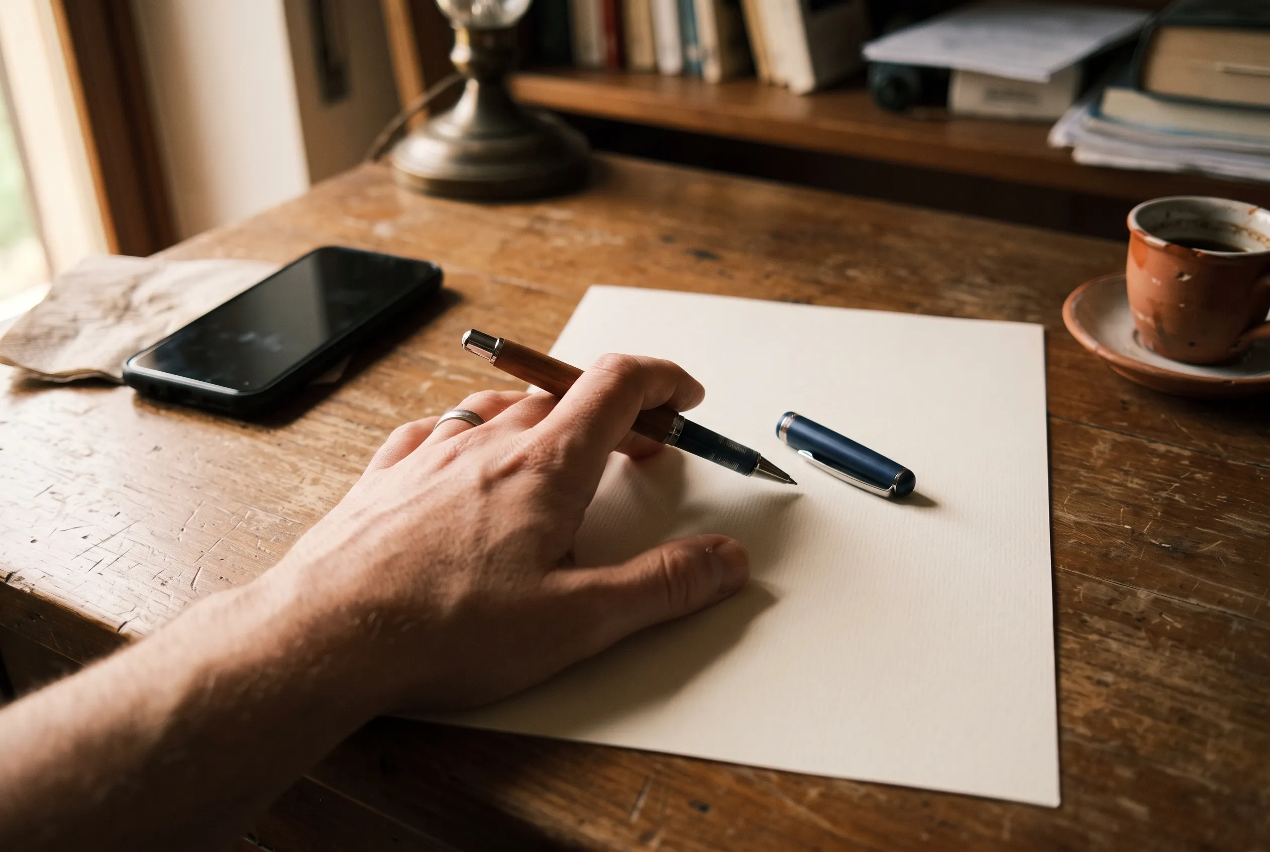 Una mano ferma su un foglio bianco con una penna in mano, prima di firmare